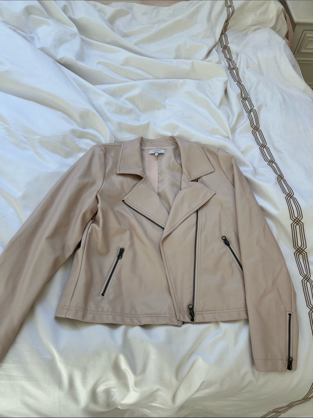 Society Blush Taupe Faux Leather Moto Jacket